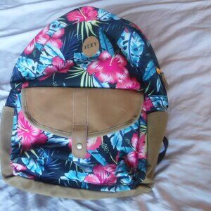 Roxy Tropical pink Hibiscus Floral pattern Puffy Backpack